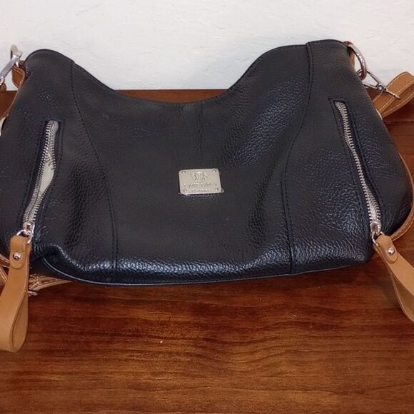 NWOT! I Medici Firenze Made In Italy Black & Tan Pebbled Leather Shoulder Bag - Picture 15 of 16